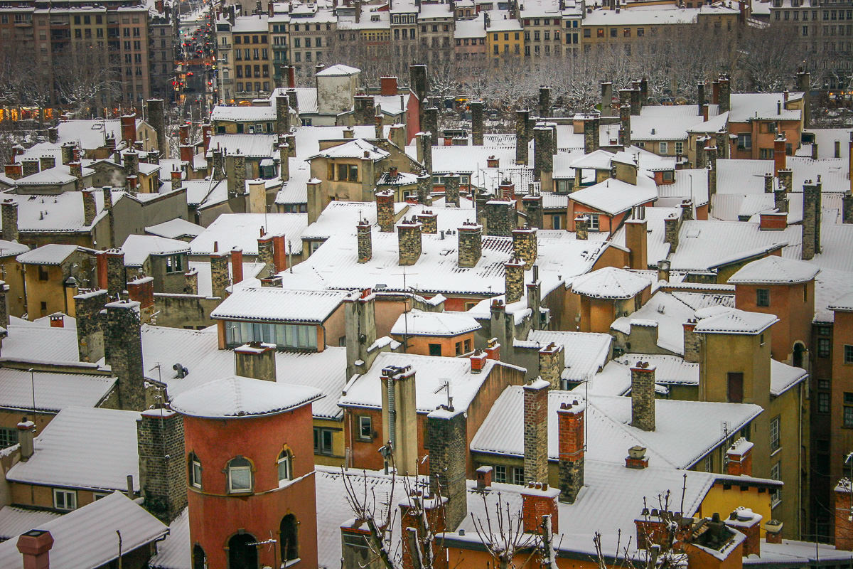 snow on Lyon rooftops