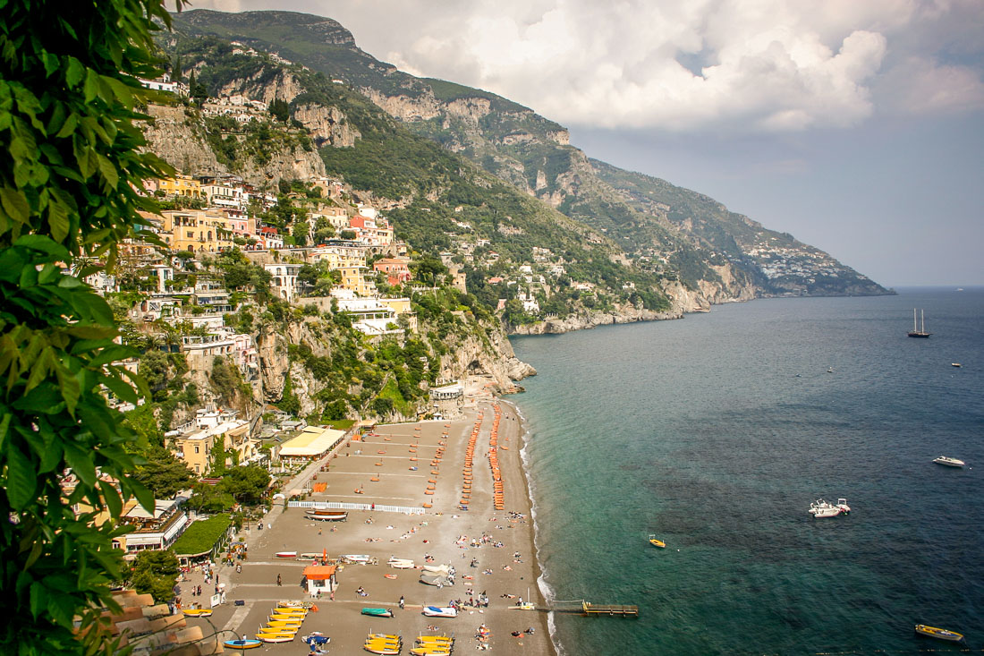 View over Positano beach from Hotel Miramare