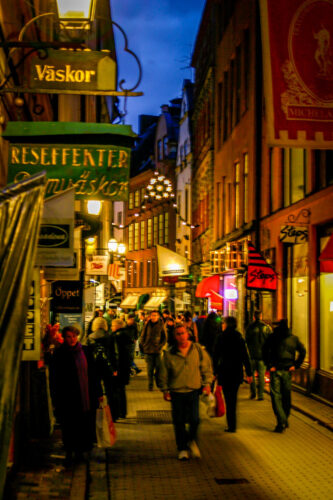 busy street in winter Stockholm