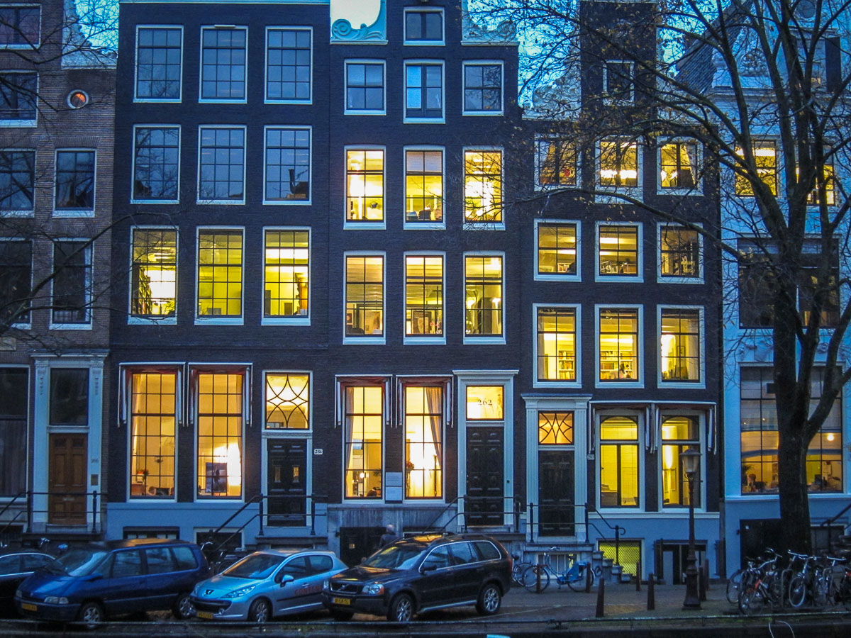 windows Amsterdam buildings at dusk