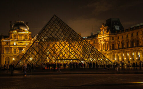 The Louvre pyramid at night