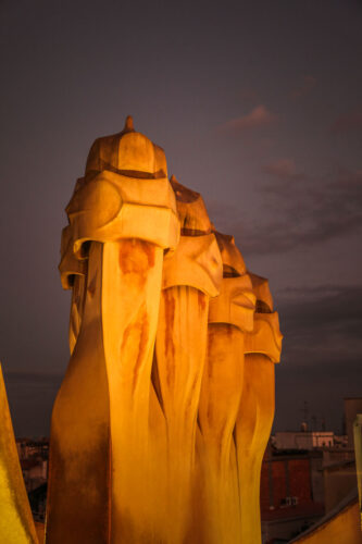 Casa Milà La Pedrera chimneys at night