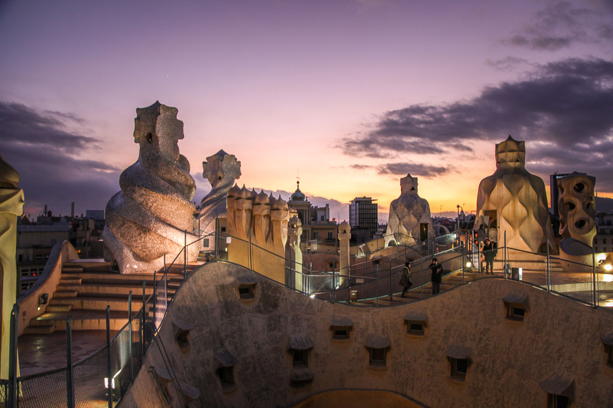 Casa Milà La Pedrera roof at sunset