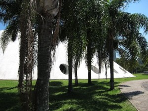 Ibirapuera auditorium through the trees