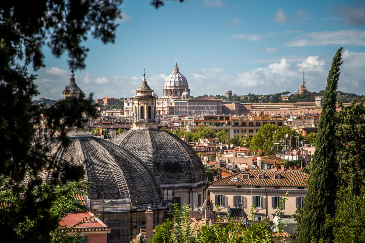 view of Rome from Villa Borghese Gardens