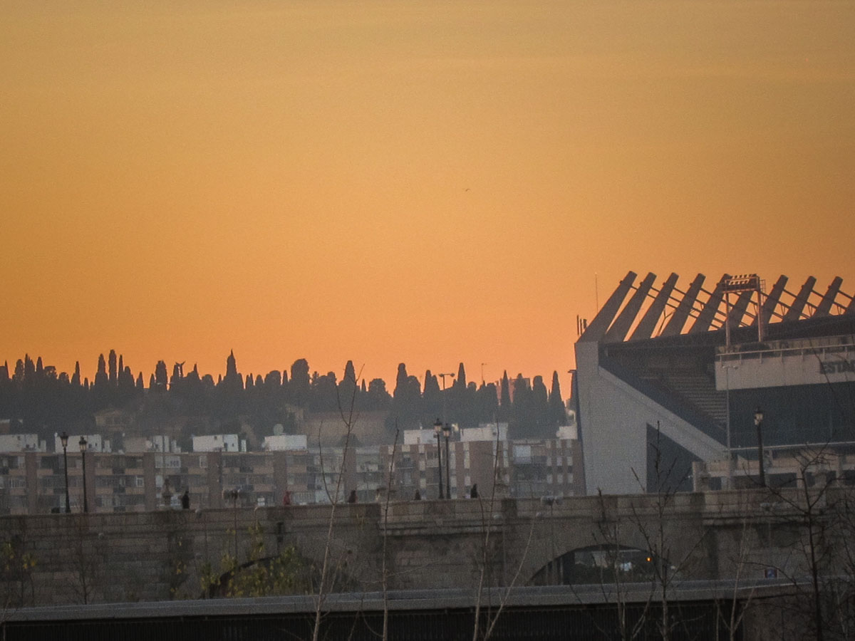 Stadium Madrid Rio at sunset