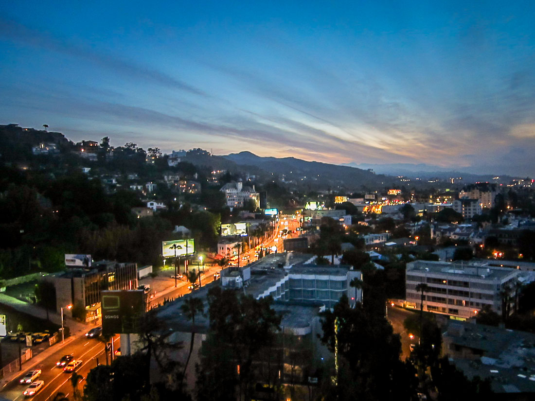 Dawn view from Sunset Tower penthouse