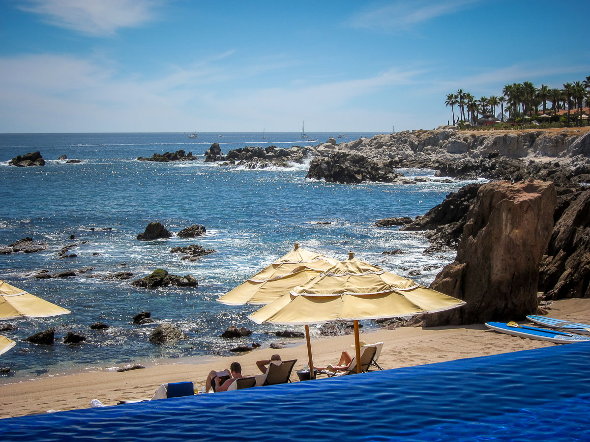 pool umbrellas beach Esperanza Mexico