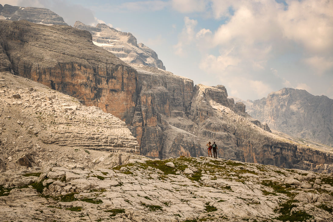 Rifugio Tuckett hikers on ridge