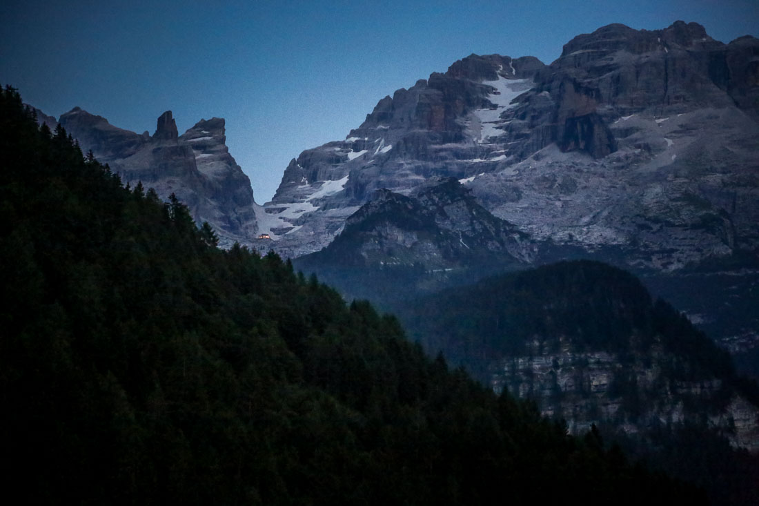 Brenta Range at night from Biohotel Hermitage