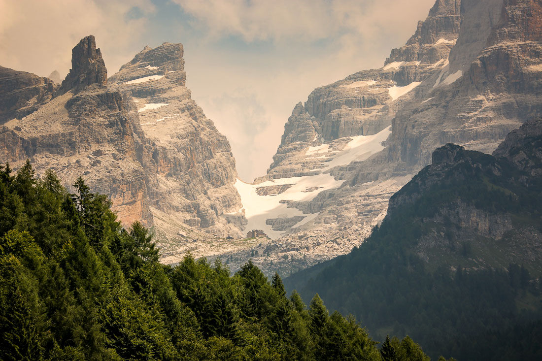 View of Rifugio Tuckett from Biohotel Hermitage