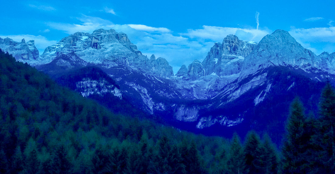 Brenta Range at night from Biohotel Hermitage