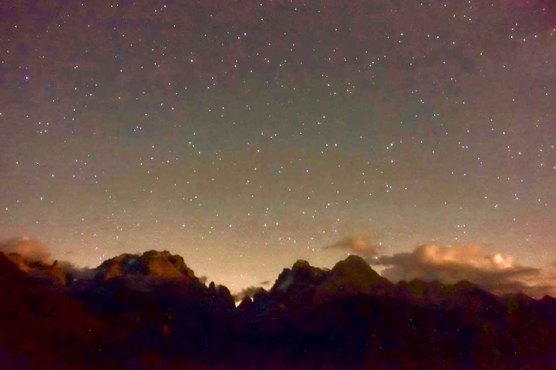 Brenta Range at midnight from Biohotel Hermitage