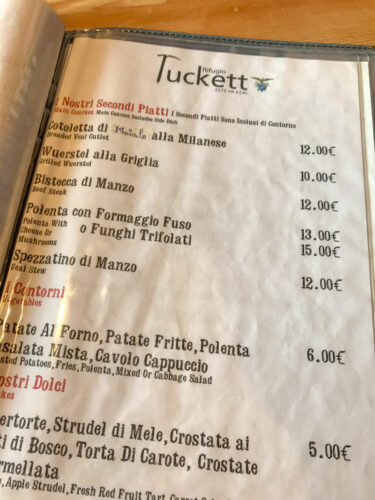 Rifugio Tuckett menu