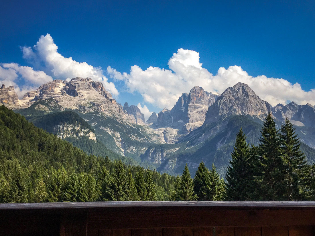 View of Brenta Range from room at Biohotel Hermitage