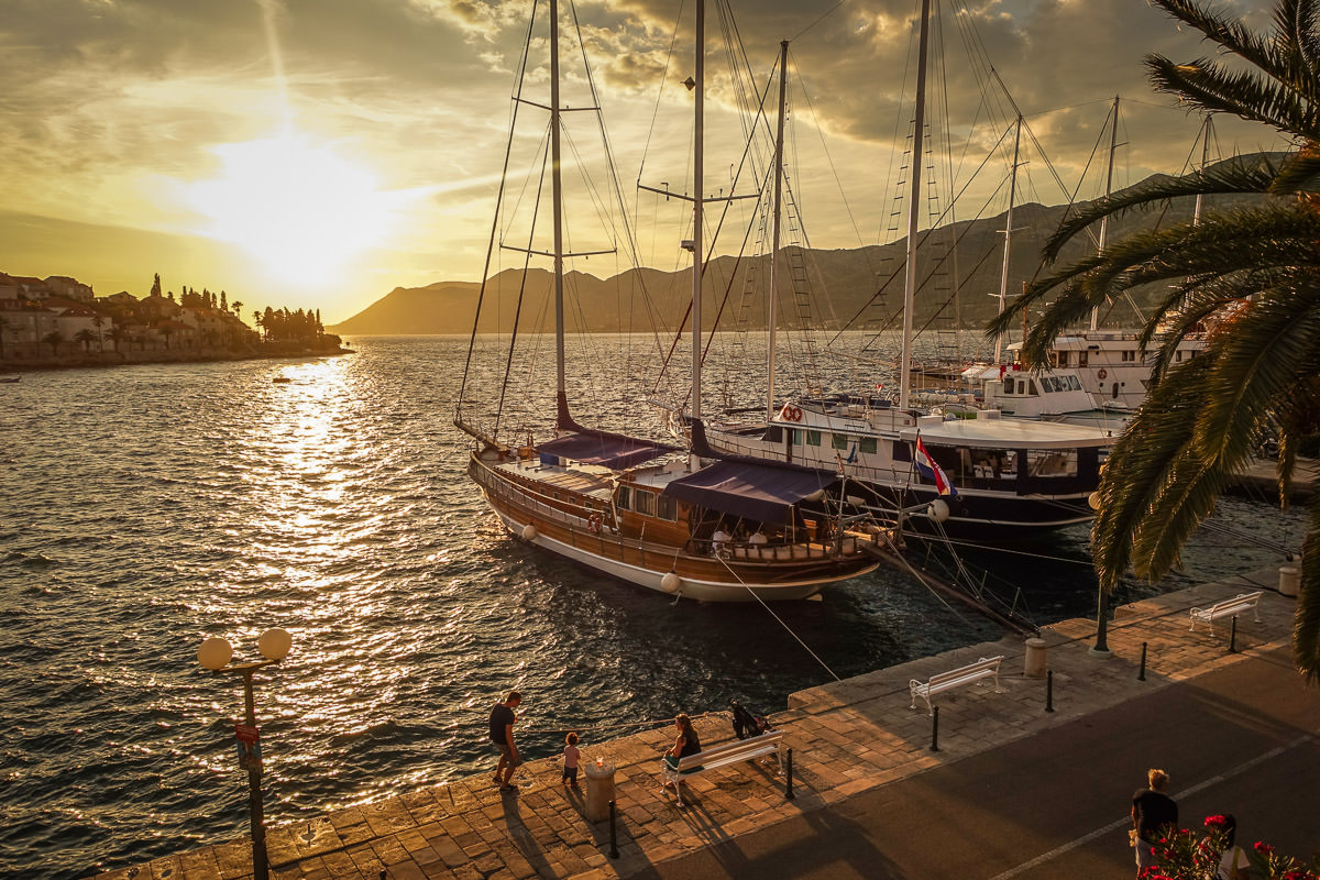 sailboats sunset Korčula