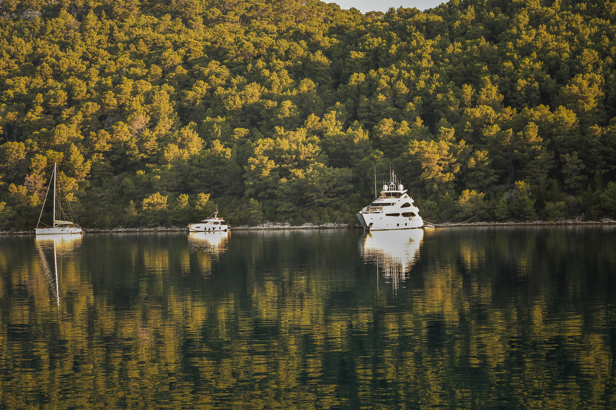 Mljet yachts in calm cove