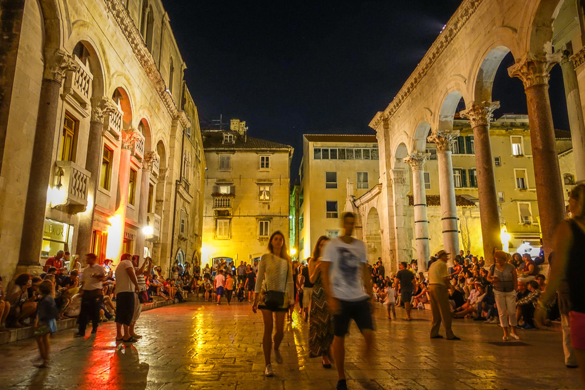 Split Diocletian's Palace square at night