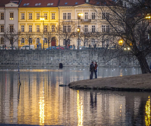 Vltava River couple kissing