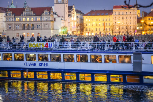 tour boat on Vltava River