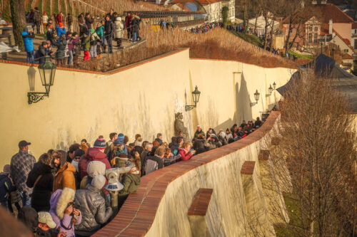 crowded path to Prague Castle