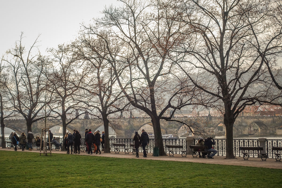 walking along Vltava River