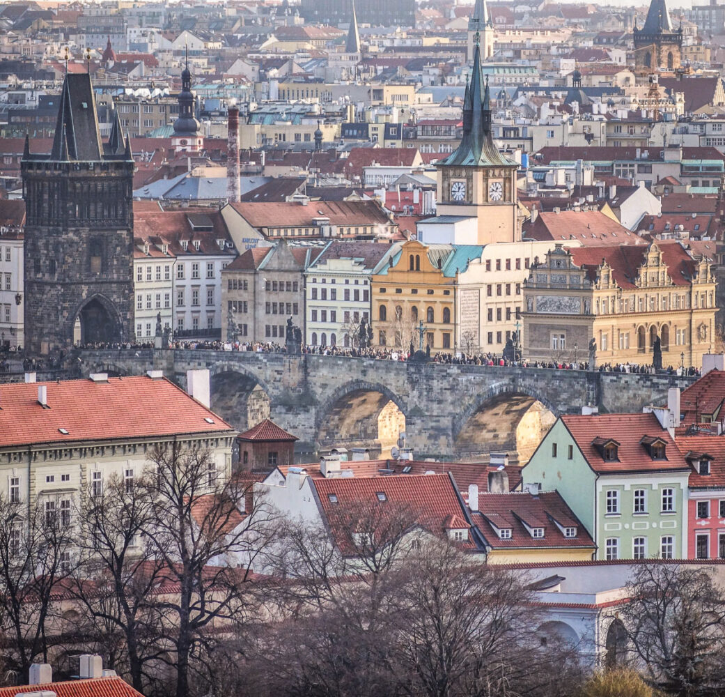 view of Charles Bridge Prague from castle