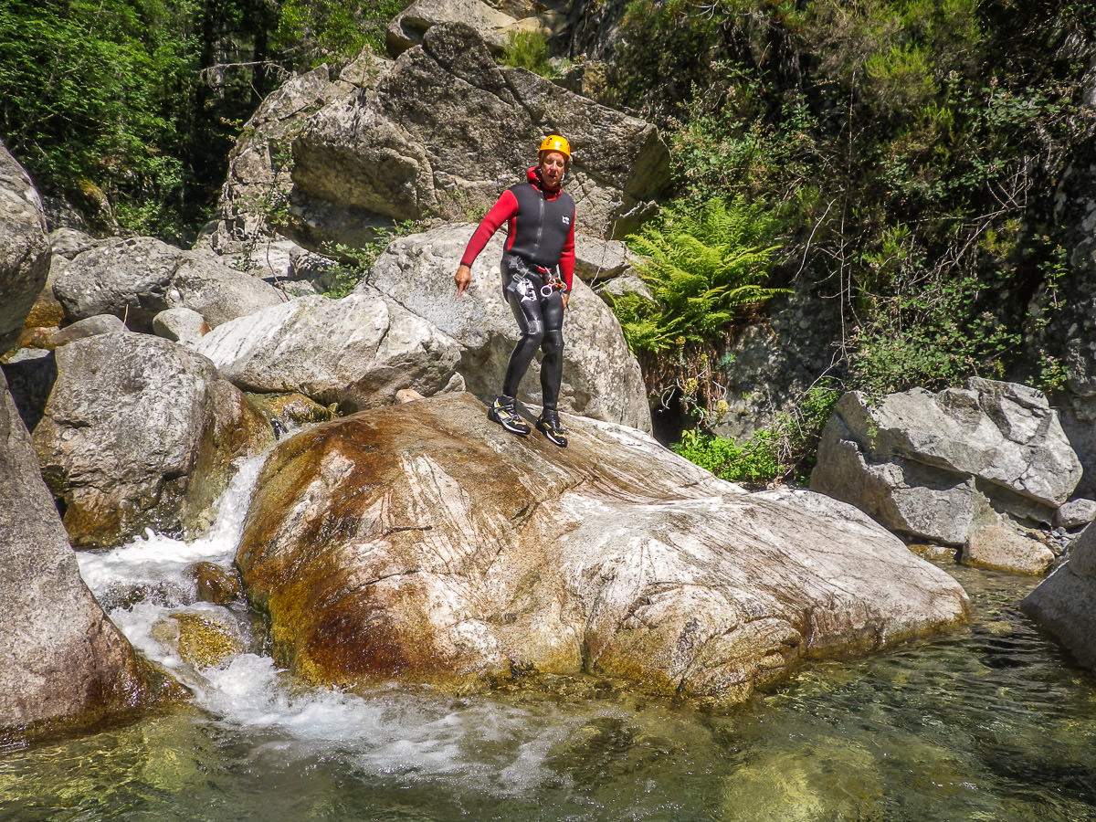 Canyoning in Corsica walking on rocks