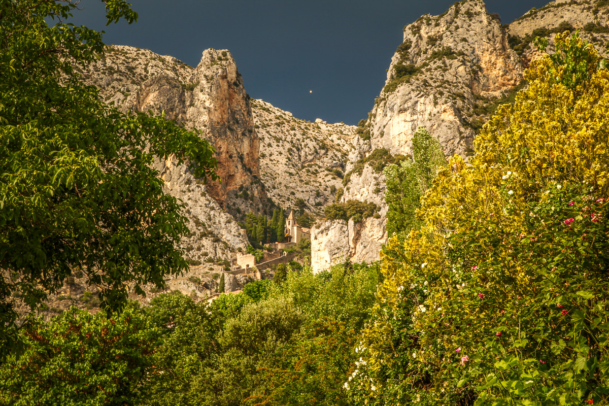 view of church from Moustiers-Sainte-Marie