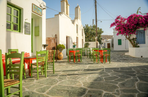 Folegandros Chora chairs in square