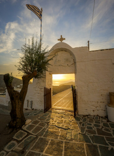 Panagia Church Folegandros door sunset