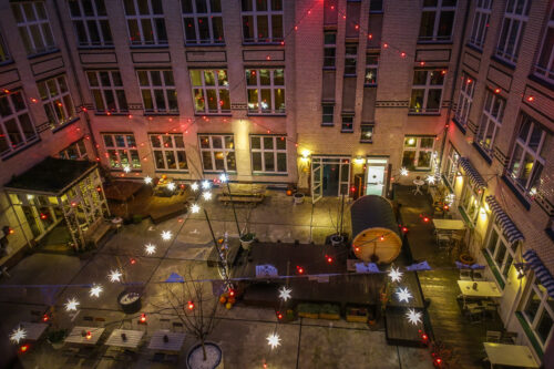 Michelberger Hotel courtyard