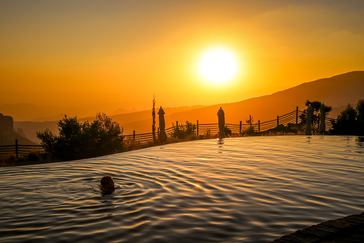 Alila Jabal Akhdar pool at sunset