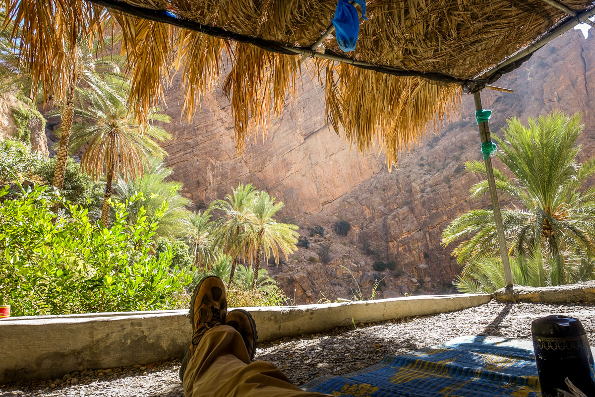 resting on canyon hike Alila Jabal Akhdar