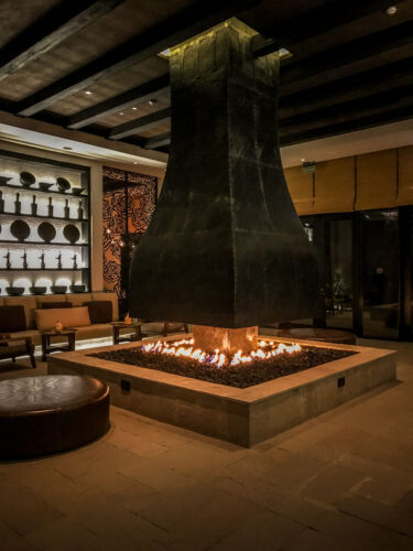 Alila Jabal Akdar lobby fireplace