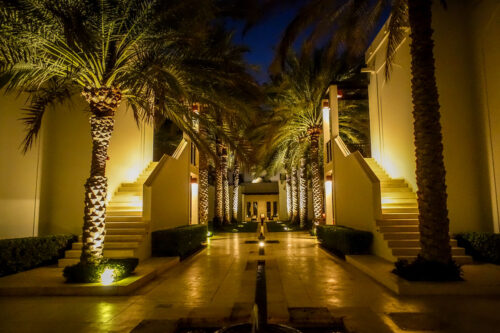 The Chedi Muscat courtyard at night