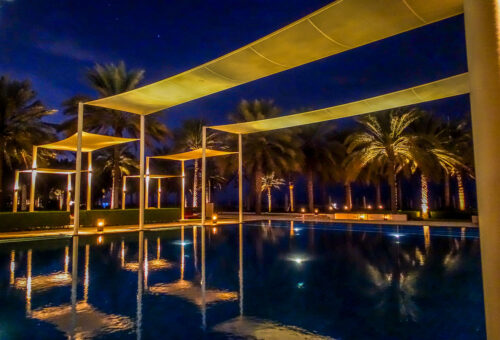 The Serai Pool Chedi Muscat at night