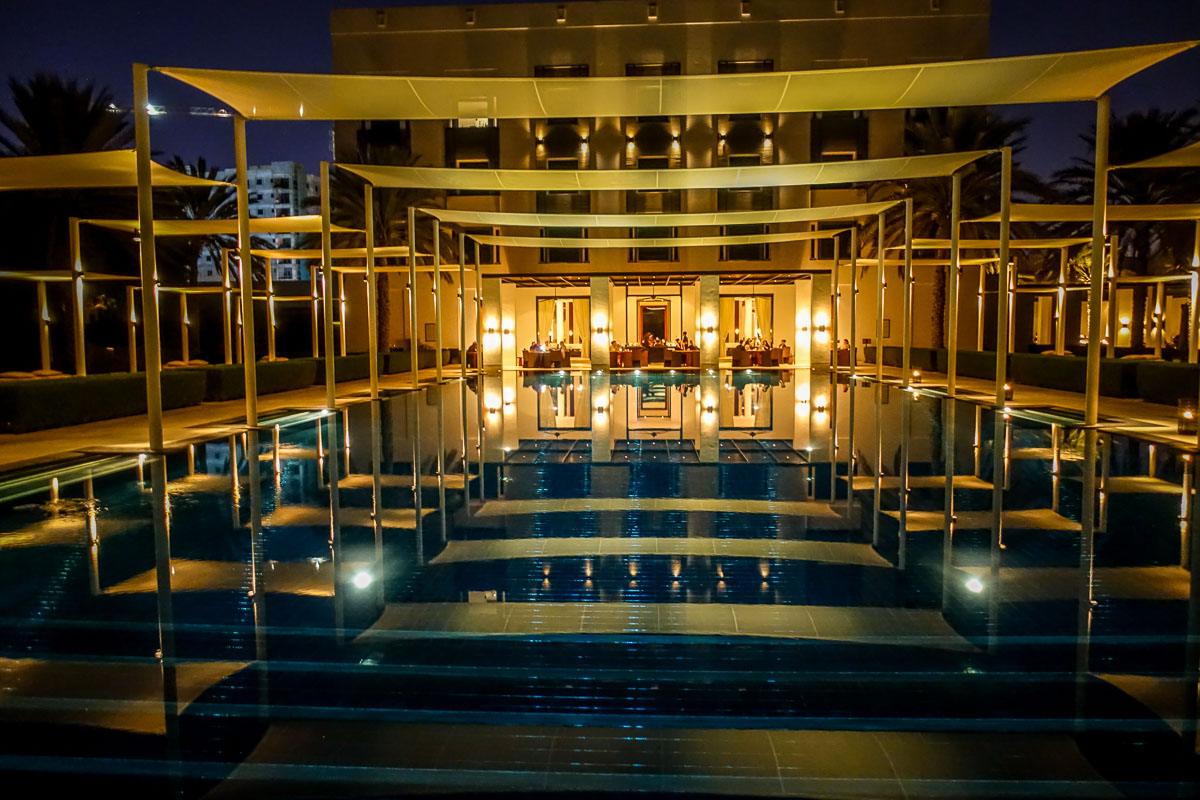 The Serai Pool Chedi Muscat at night