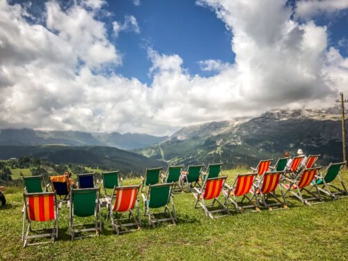 chairs with view Piz Sorega Rifugio Pralongia