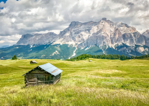 hut on pasture Piz Sorega