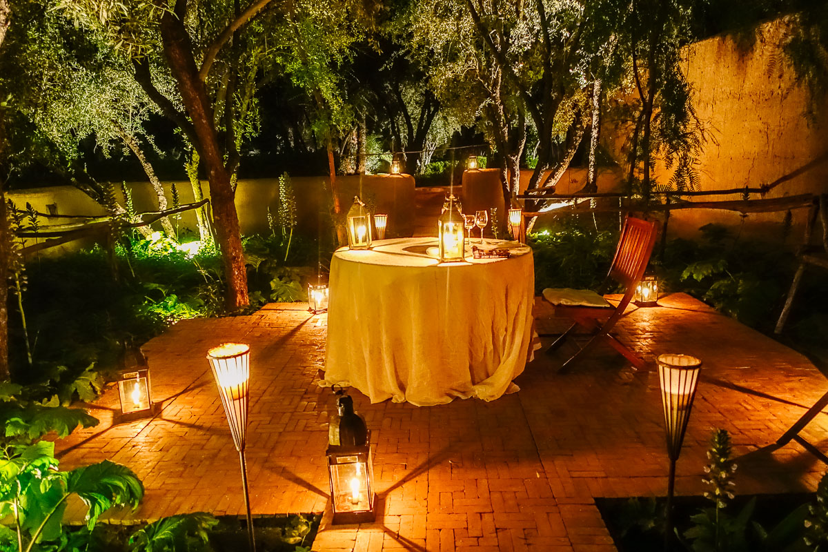 dinner in garden at night Dar Ahlam