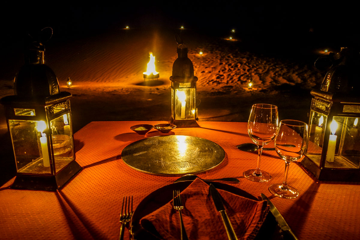 Dar Ahlam desert tent camp candlelight dinner