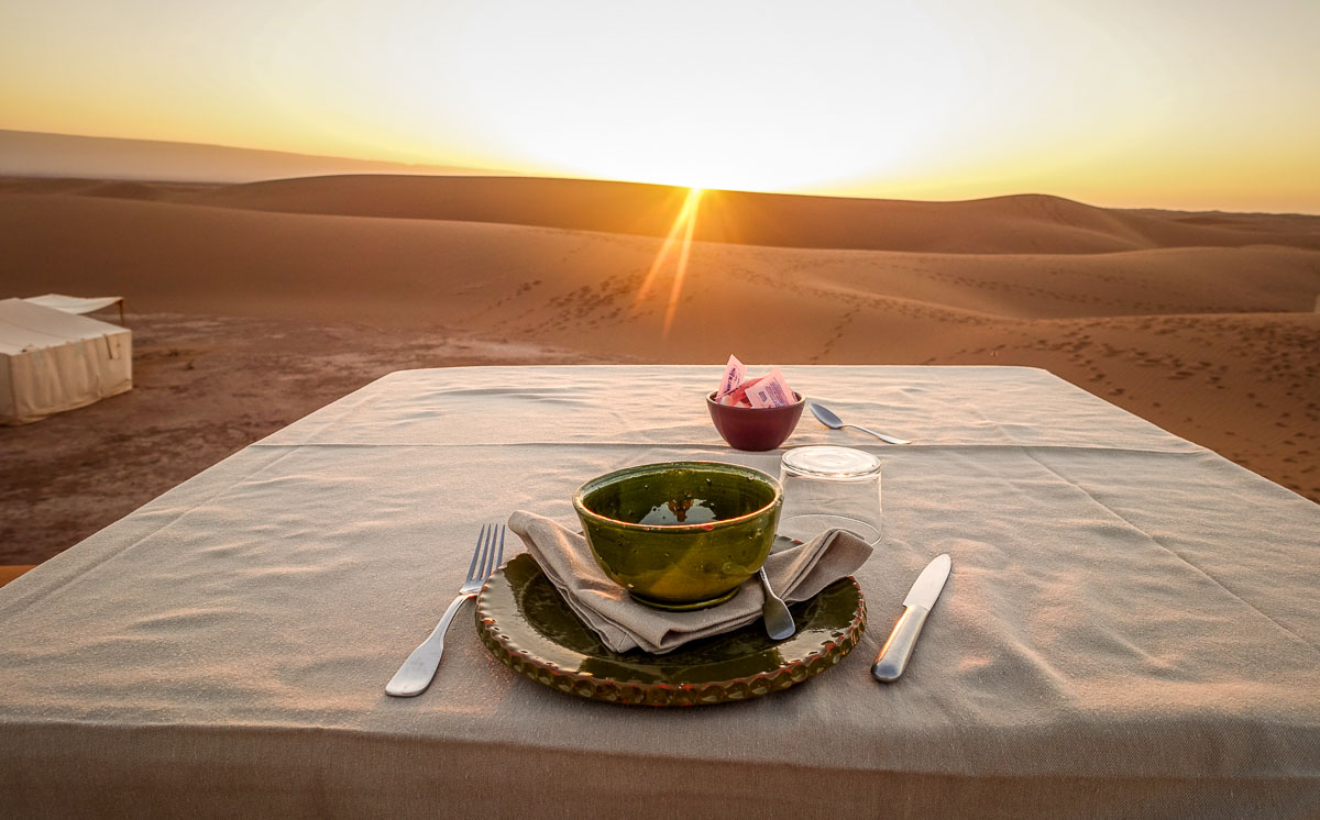 Dar Ahlam tent camp sunrise coffee