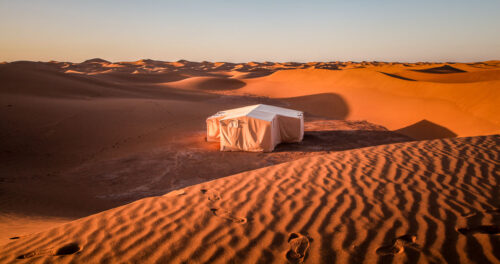 Dar Ahlam private tent camp sunrise in dunes