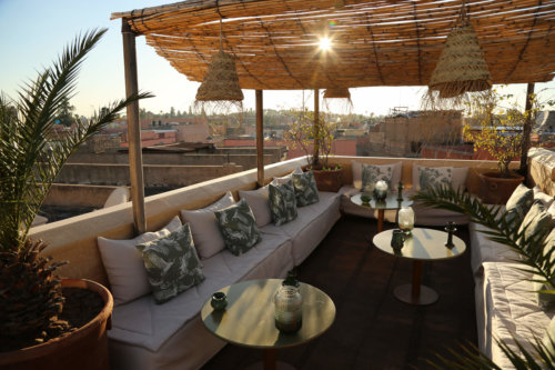 Riad 72 rooftop lounge at sunset