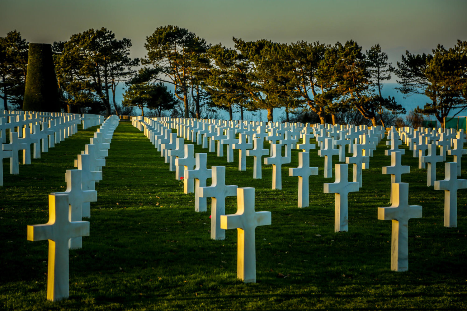 American Cemetery Normandy sun on crosses