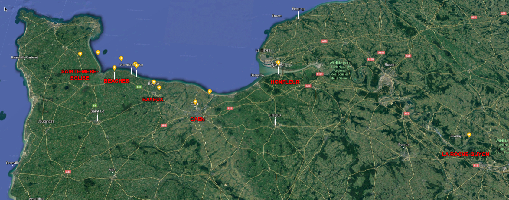 Map of D-Day sites Normandy