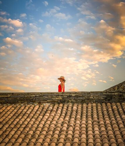 woman walking Douro River Valley