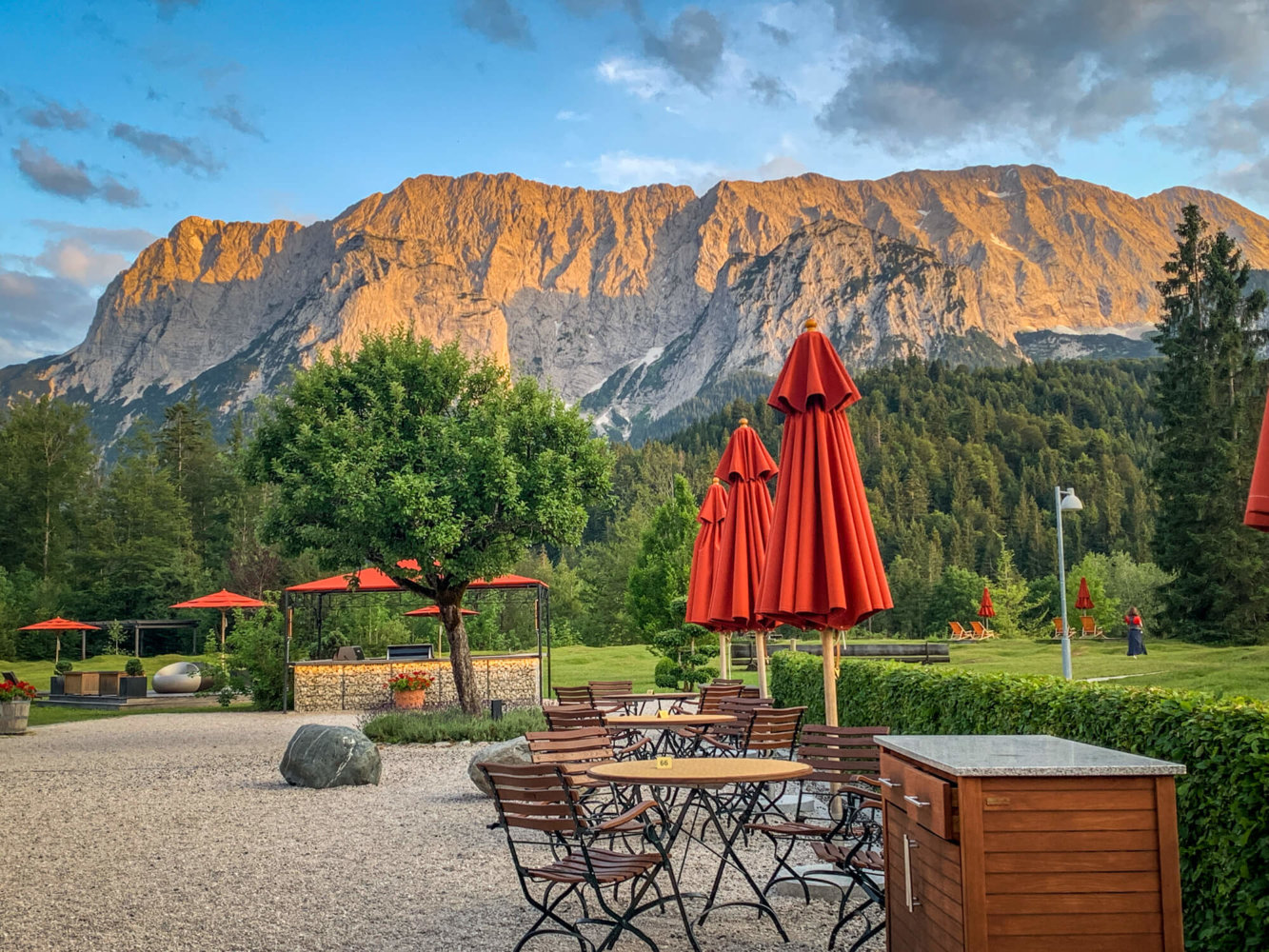 Schloss Elmau sunset terrace view