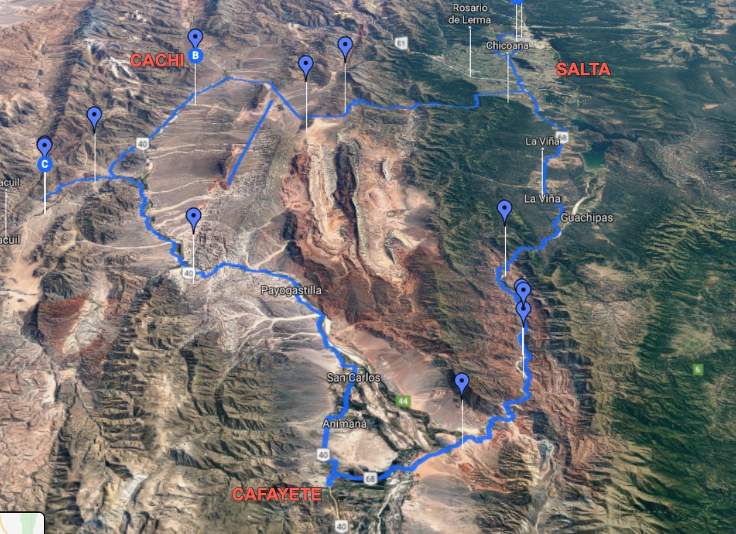 Map of road trip through Salta province. One of the world's great roadtrips